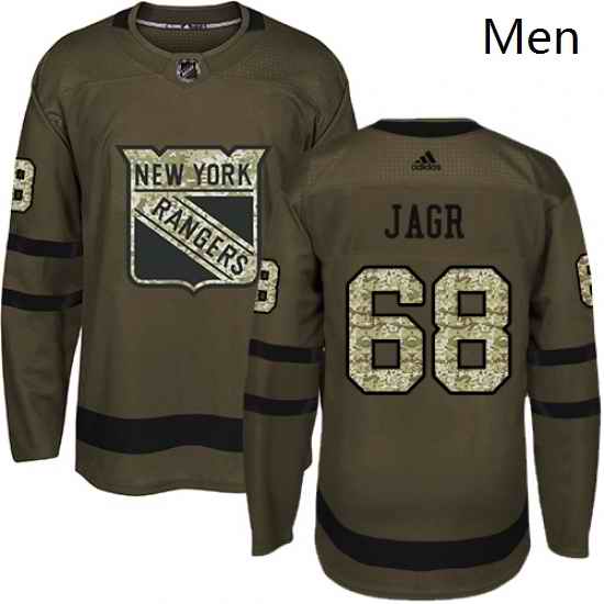 Mens Adidas New York Rangers 68 Jaromir Jagr Authentic Green Salute to Service NHL Jersey